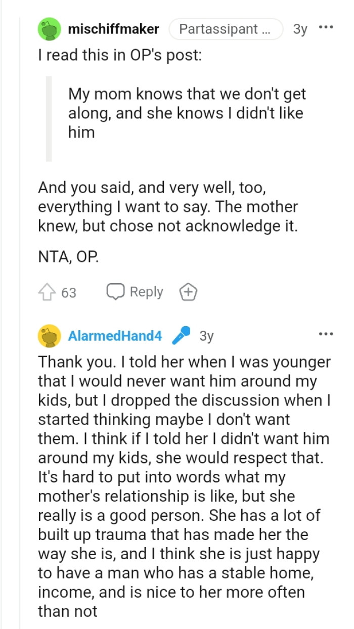 OP's mom knew but chose not to acknowledge it