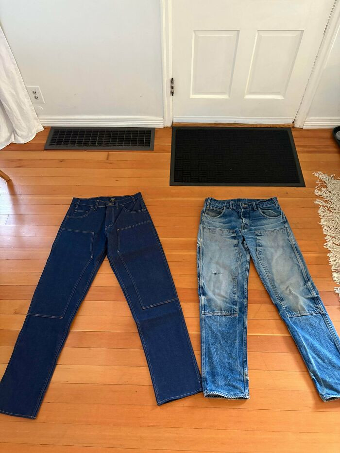 "New vs. Old Work Jeans"