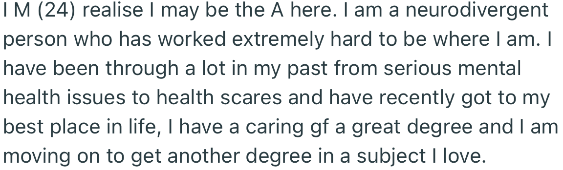 OP Has Had a Rough Life, but Has Strived to Stay Afloat