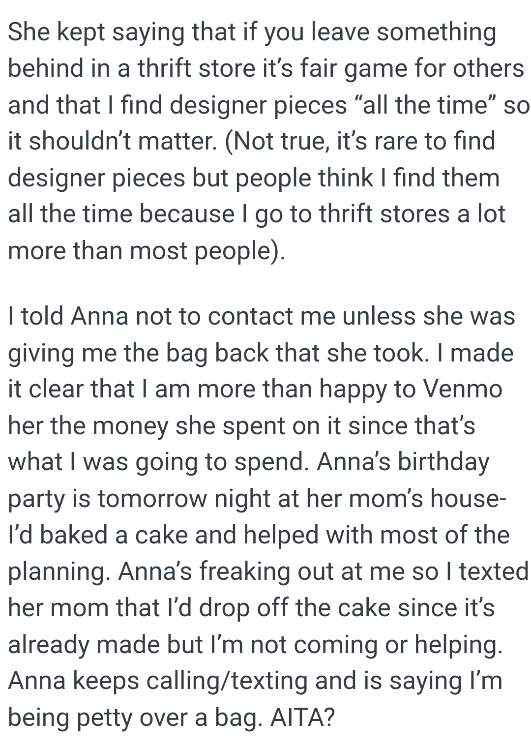 OP Made It Clear That She Is More Than Happy to Venmo Her the Money