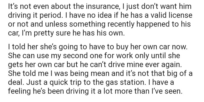 OP Doesn't Want Her Daughter's Boyfriend Driving Her Car