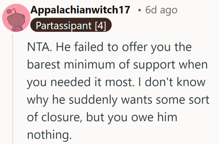 When support never showed up, that gap does not just disappear with time.