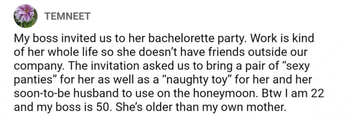 1. Boss who sacrificed their social life for their job ends up inviting coworkers to her bachelorette party