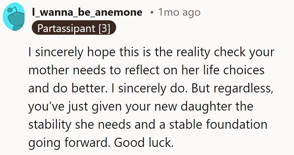 Hoping this is her wake-up call. They're setting a solid foundation for their daughter.