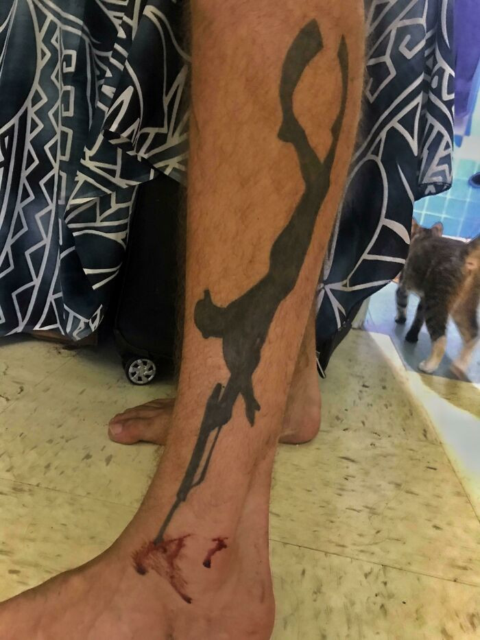 10. The Position Of A Cut On My Ankle Makes It Look Like My Spearfishing Tattoo Shot Me