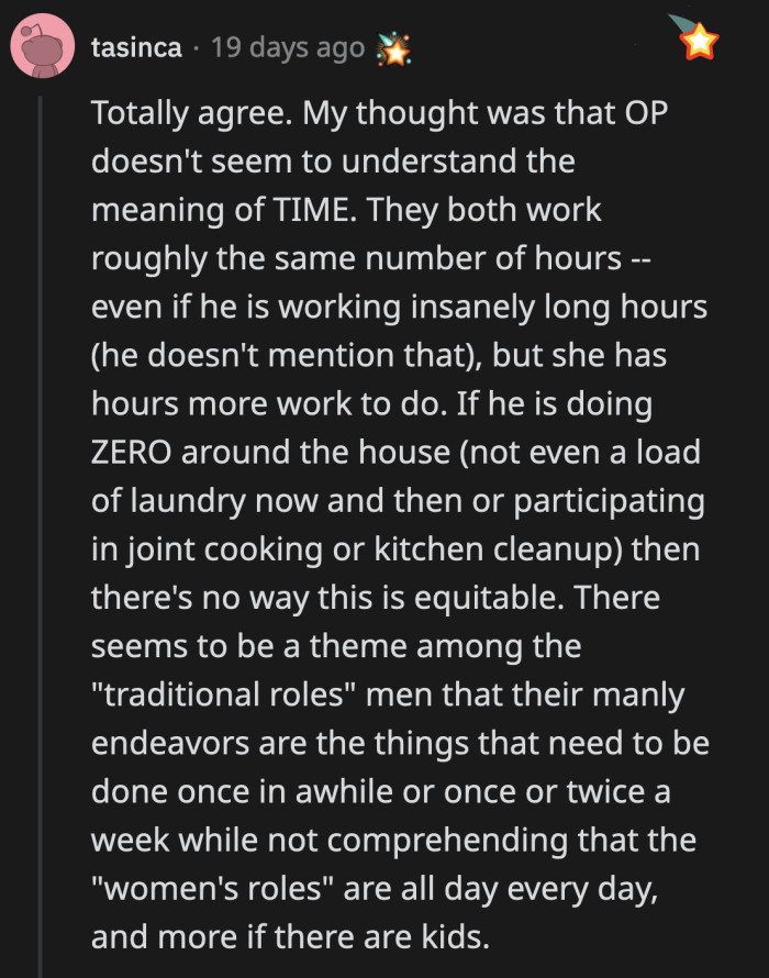 The chores that OP mentioned are tasks that only need to be accomplished occasionally