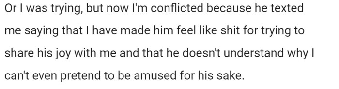 But OP felt conflicted after receiving a text from her husband