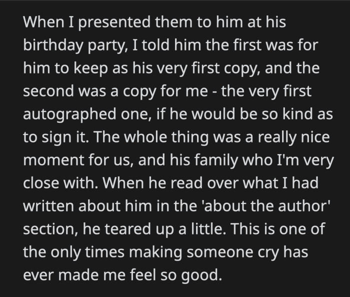 She said his gift to his best friend was an overkill