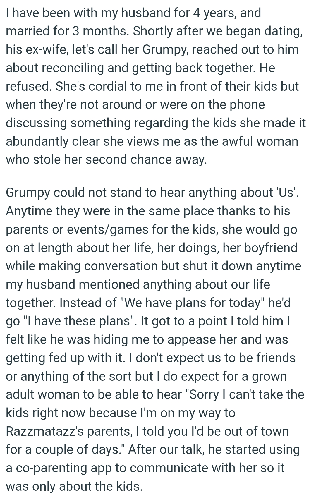 She made it abundantly clear that she views the OP as an awful woman