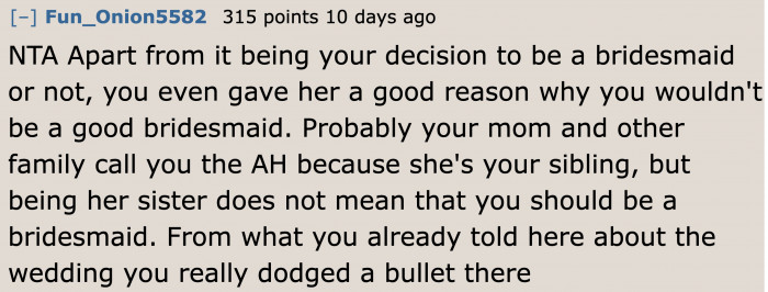 Not all sisters need to be one's bridesmaid.
