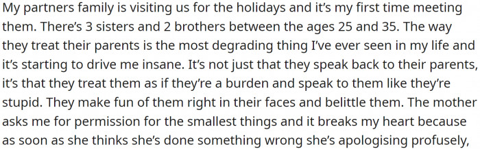 OP is hosting their partner's family for the holidays, and it's their first meeting.