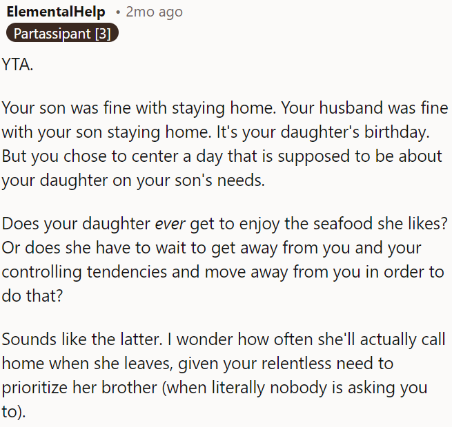 It was OP's daughter's birthday, but she focused on her son's needs instead.