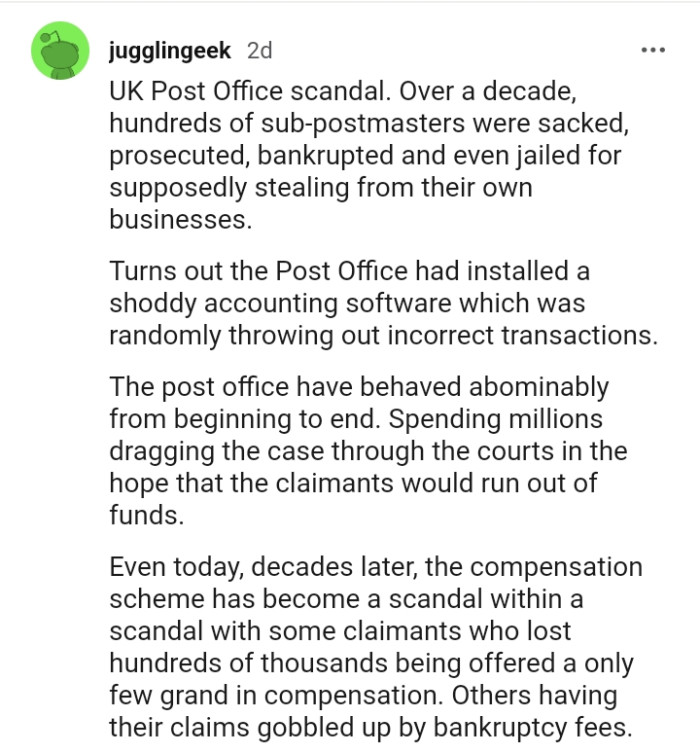 The post office has installed shoddy accounting software