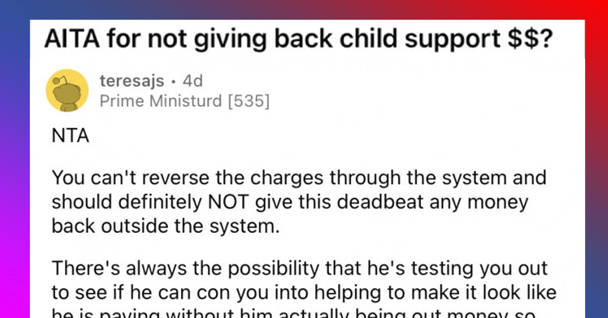 Woman Asks Reddit If She's The A**Hole For Refusing To Give Child Support Back To Her Ex