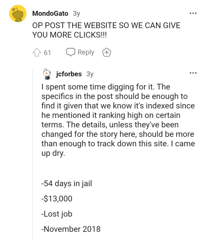 This Redditor wants the website link so the OP can get more clicks