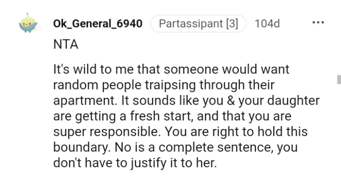 It sounds like the OP and her daughter are getting a fresh start