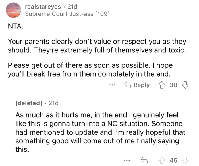 OP's parents are toxic, and they need to free themselves from them.
