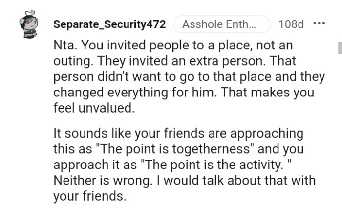 That person didn't want to go to that place