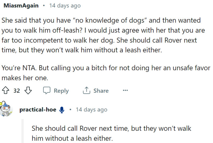 Here, you, a person without any knowledge of dogs, must walk my dog without a leash