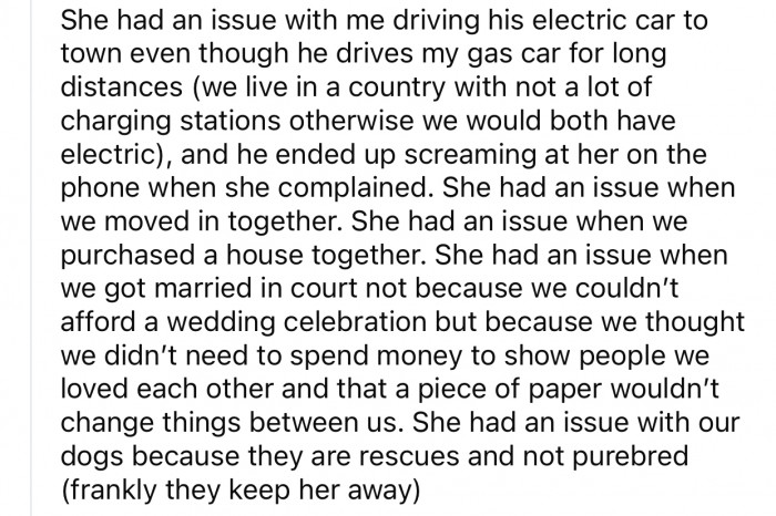 The MIL seems to have an issue with everything OP does.