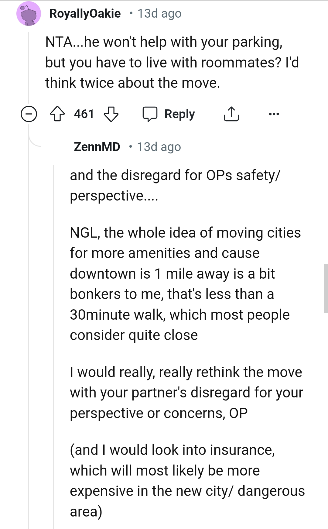 The whole idea of moving cities for more amenities