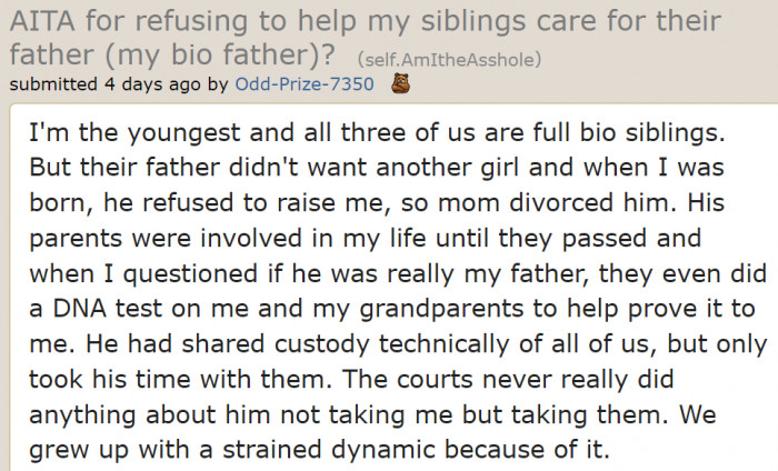 The OP explains her family background.