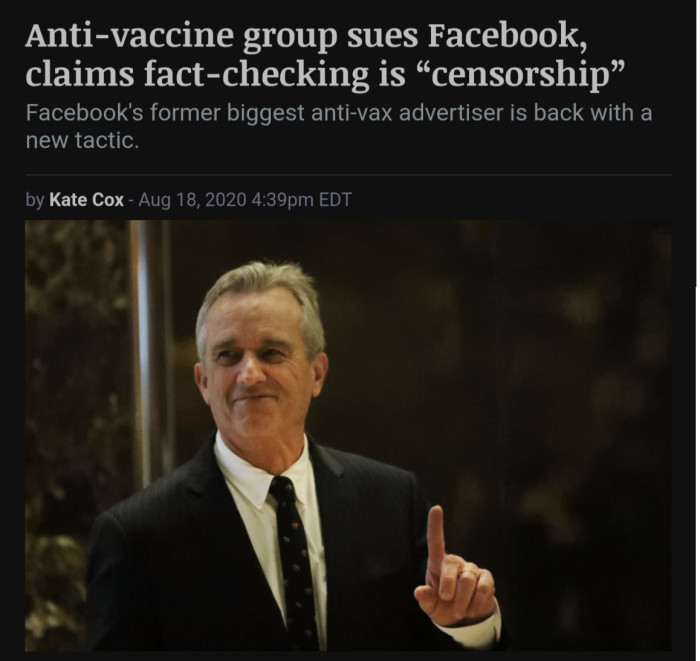 Anti-vaccine group sues Facebook, claims fact-checking is “censorship”