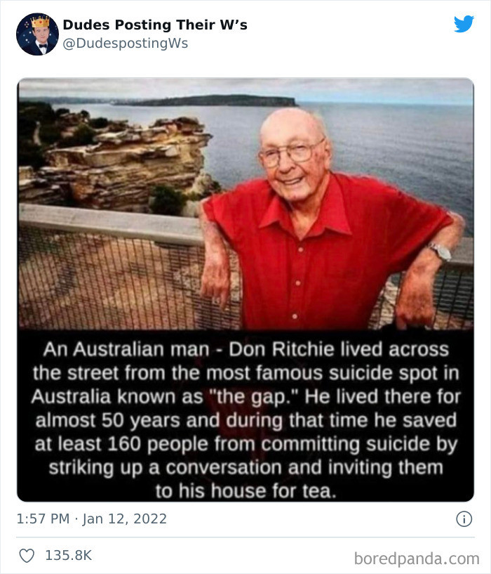 5. He saved at least 160 people from committing suicide