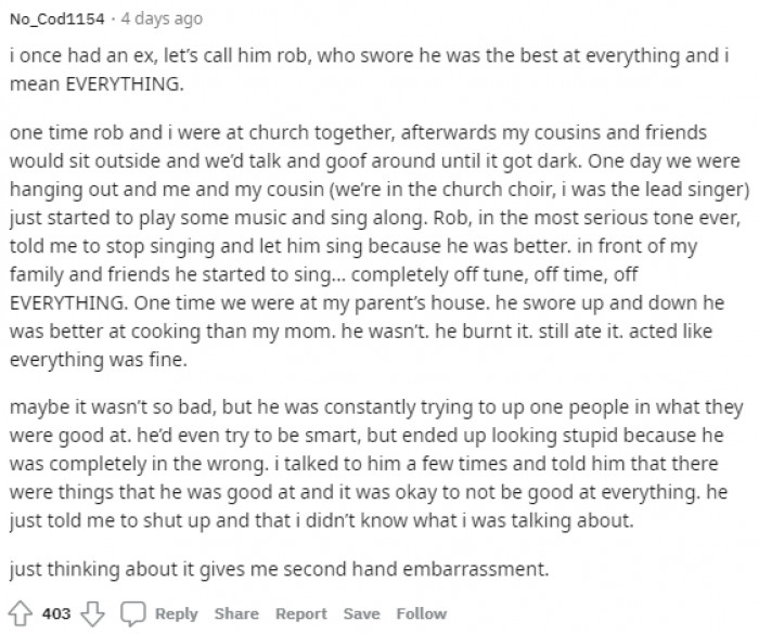 6. Thinking about it gives me a secondhand embarrassment