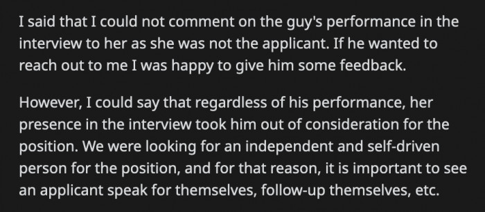 OP reiterated that she cannot share private information with anyone who wasn't the concerned applicant.