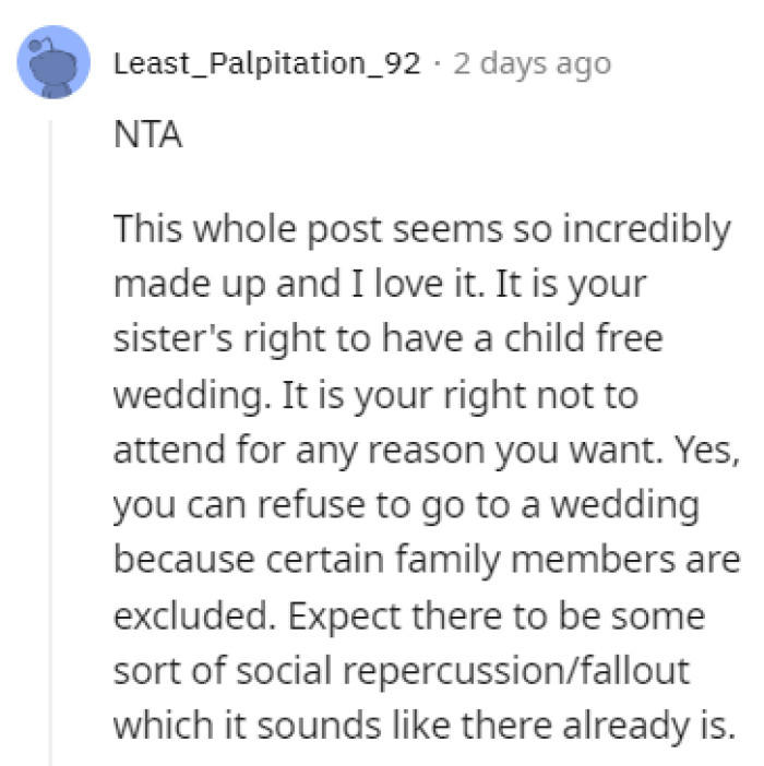 It's OP's right not to attend the wedding