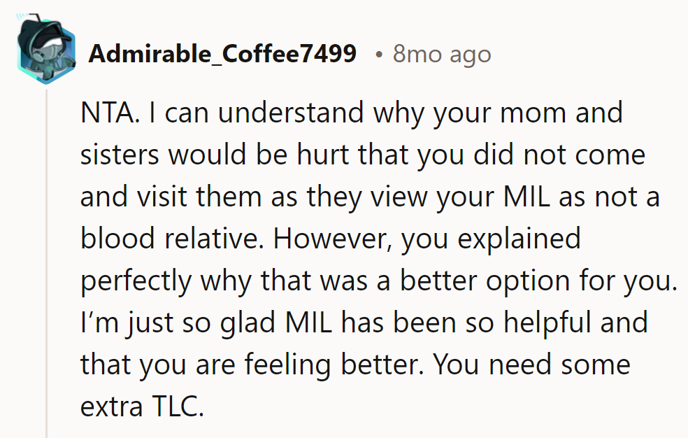 When MIL's care beats blood ties, who needs relatives? Cheers to feeling fab and unconventional remedies!