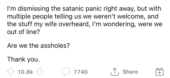 Now the OP is wondering if he and his wife were the a**holes here.