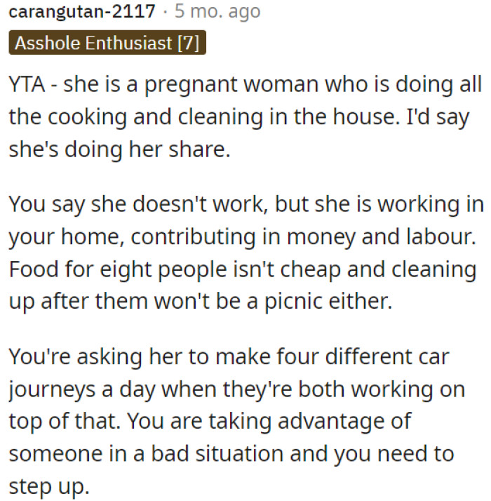 OP should step up - she's pregnant and doing all the housework.