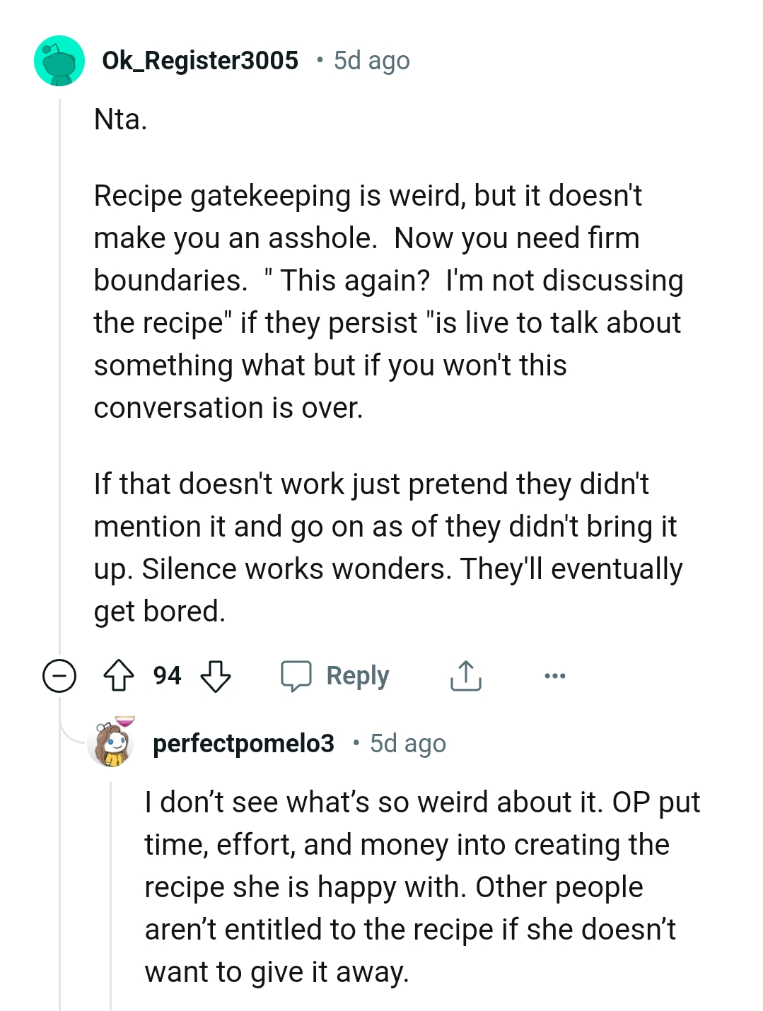 I'm not discussing the recipe