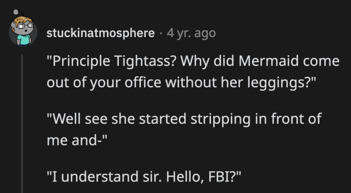 OP almost gave the principal a conniption when she removed those leggings.