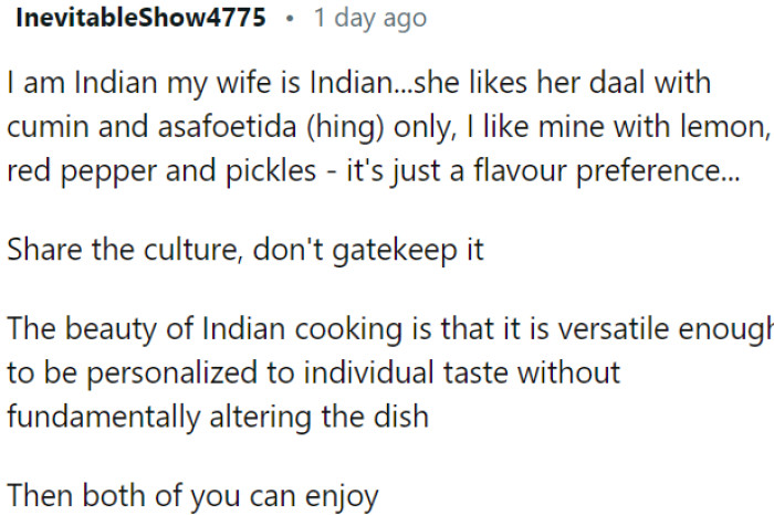 Cultural diversity in cooking allows for personal flavor preferences while still honoring traditions