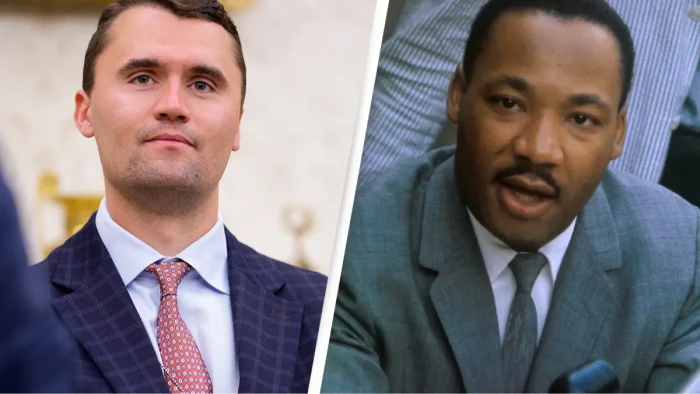 Political banner controversy at Department of Justice, featuring Charlie Kirk branding