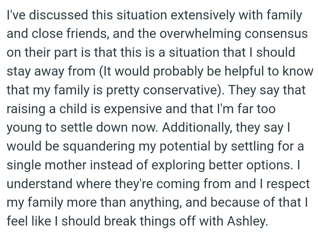 OP's family say that raising a child is expensive and that OP is far too young to settle down now