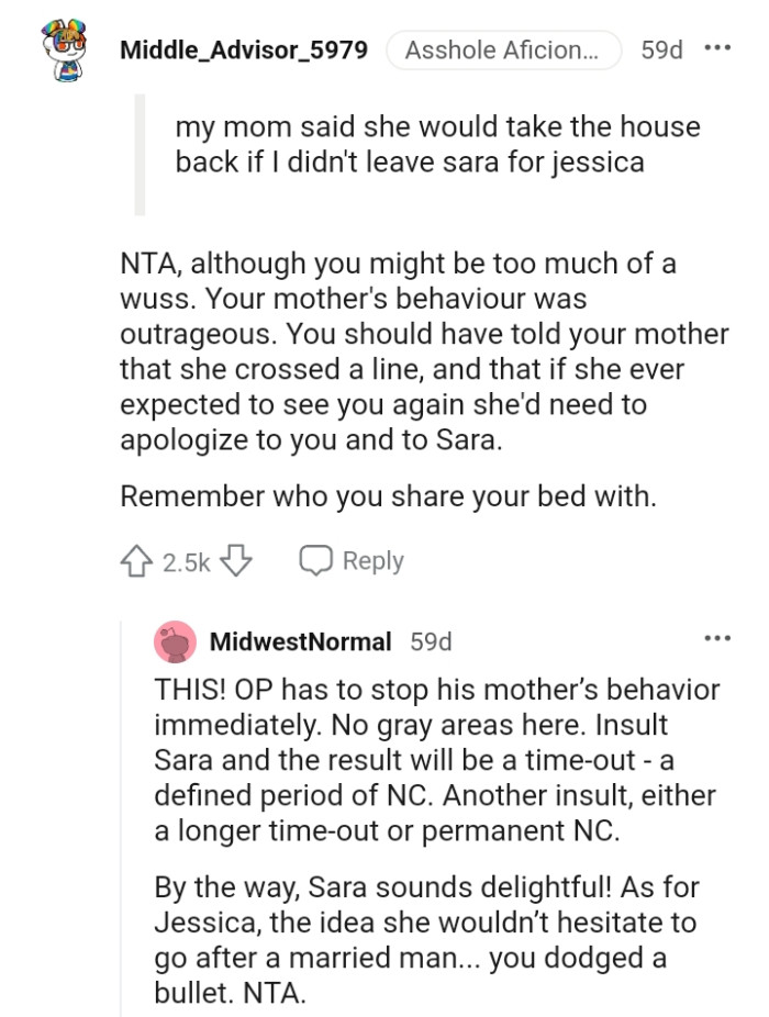 The OP should have told his mom that she crossed the line