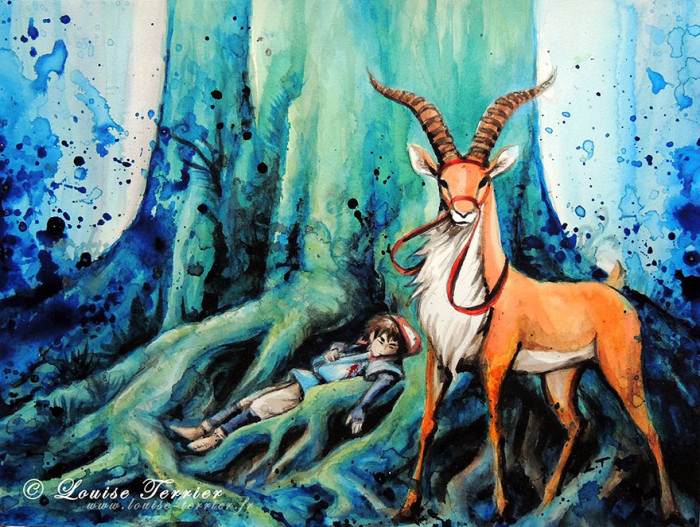 49. Princess Mononoke Indian Ink Painting By Louise Terrier