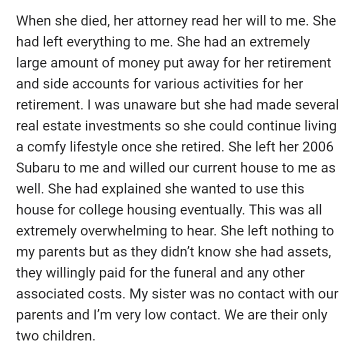 Upon the woman's death, her attorney dropped a bombshell that would rock the family to its core