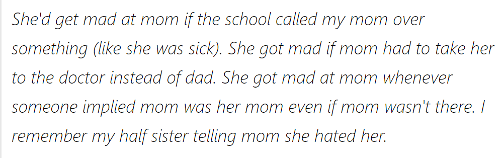 She would get angry with her mom if the school called for her, preferring her dad for appointments and rejecting maternal connections.