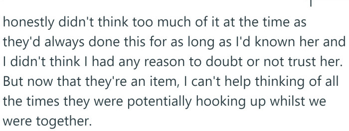 Now the OP is wondering if they were hooking up the whole time.