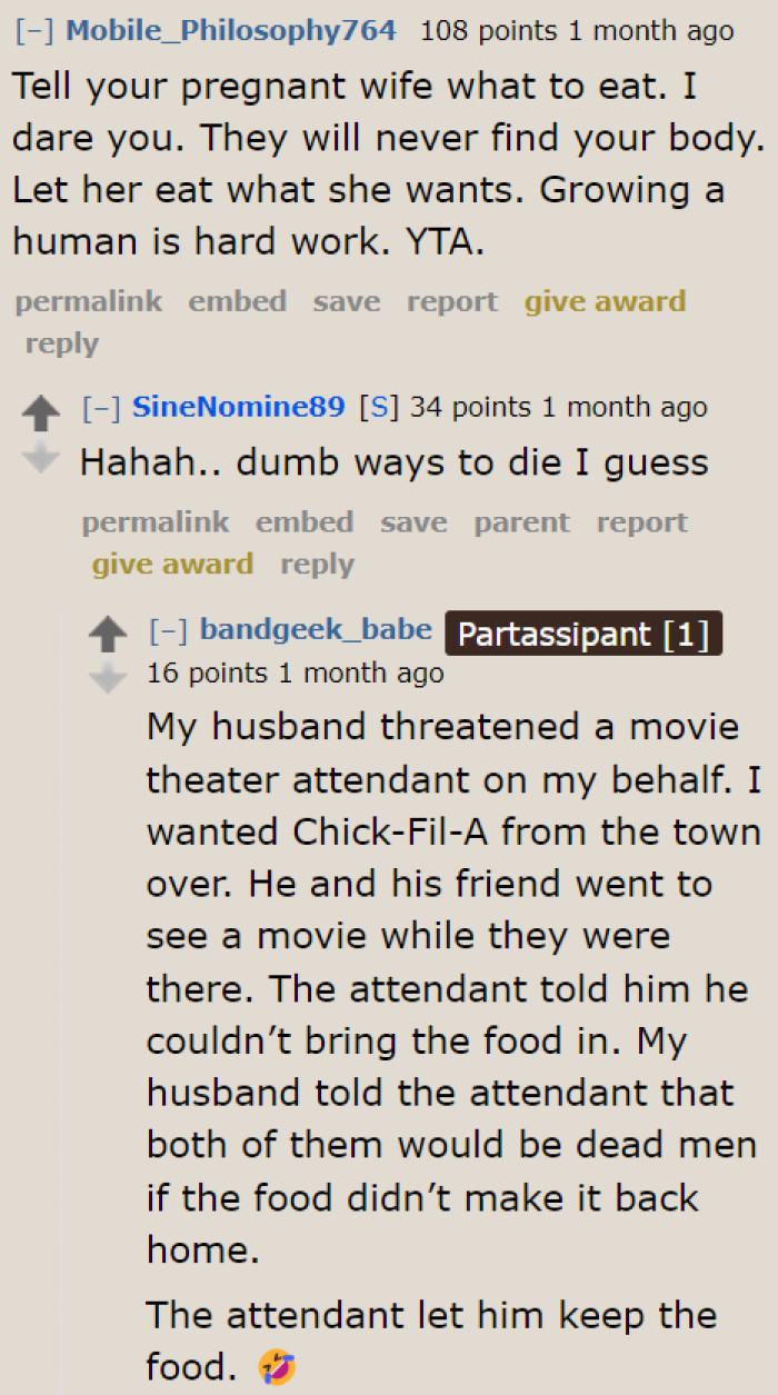 The OP needs to cut his wife some slack and let her eat the foods that she wants.