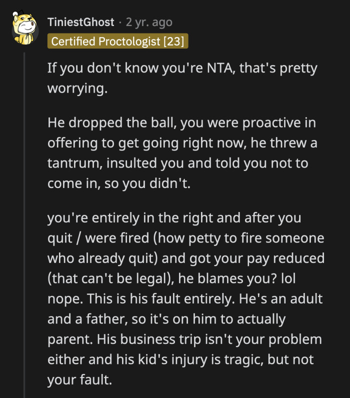 OP should stop beating herself up over the consequences of someone else's actions.