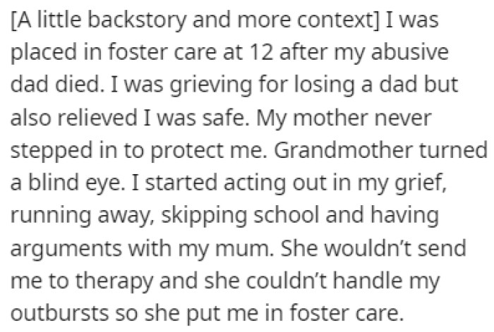 OP provided us with a backstory for her childhood