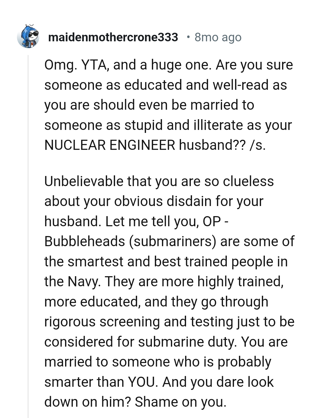 OP's so clueless about her obvious disdain for her husband