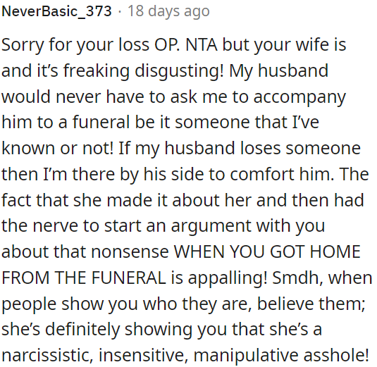 She's showing narcissistic, insensitive, and manipulative behavior.