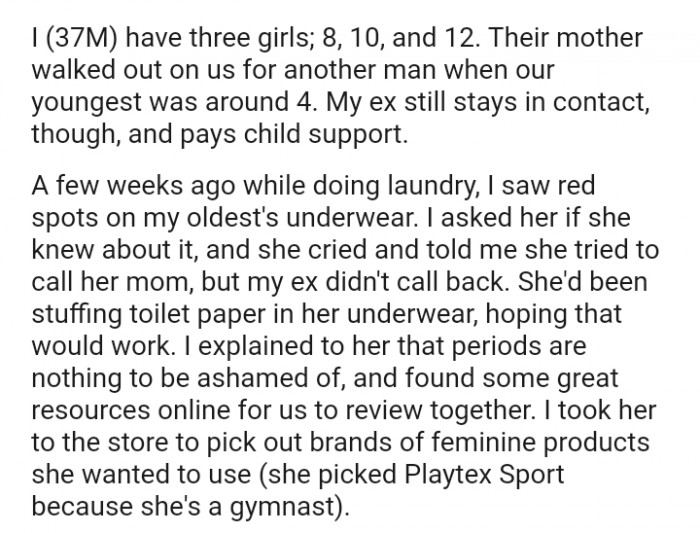 She'd been stuffing toilet paper in her underwear, hoping that would work